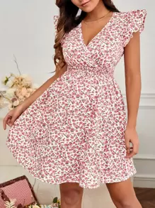 SHEIN Maternity Ditsy Floral Print Ruffle Trim Dress - Pink - View 4