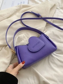 Mini Letter Graphic Heart Decor Hobo Bag - Purple - View 1