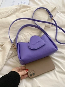Mini Letter Graphic Heart Decor Hobo Bag - Purple - View 4