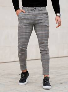 男士格紋印花斜口袋長褲 - 彩色 - 查看 1