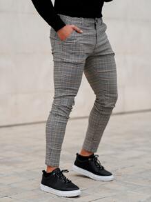 男士格紋印花斜口袋長褲 - 彩色 - 查看 3