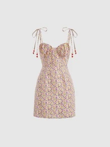 SHEIN MOD Ditsy Floral Tie Shoulder Dress - Multicolor - View 1