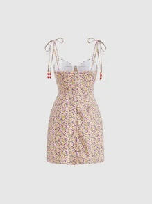 SHEIN MOD Ditsy Floral Tie Shoulder Dress - Multicolor - View 2