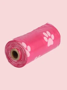 1卷爪印便便袋、可降解爪印寵物便便袋、小狗便便袋、狗狗垃圾袋 - 粉色 - 查看 1