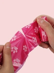 1卷爪印便便袋、可降解爪印寵物便便袋、小狗便便袋、狗狗垃圾袋 - 粉色 - 查看 4