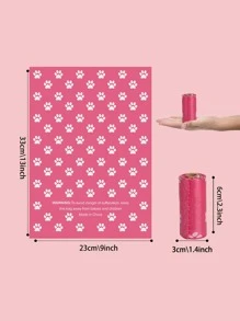 1卷爪印便便袋、可降解爪印寵物便便袋、小狗便便袋、狗狗垃圾袋 - 粉色 - 查看 7