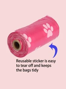 1卷爪印便便袋、可降解爪印寵物便便袋、小狗便便袋、狗狗垃圾袋 - 粉色 - 查看 8