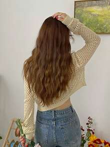 Jersey unicolor tejido abierto - Albaricoque - Ver 2