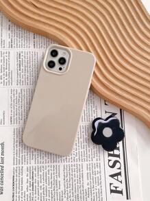 1pc Khaki Color Phone Case With Black Flower Stand Compatible With IPhone 16, 16+, Pro, 16Pro Max, 16Plus - Multicolor - View 2