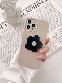 1pc Khaki Color Phone Case With Black Flower Stand Compatible With IPhone 16, 16+, Pro, 16Pro Max, 16Plus - Multicolor - View 6
