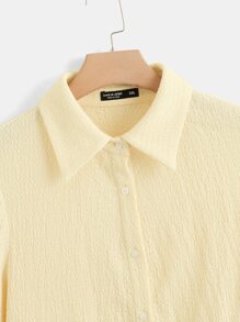 SHEIN EZwear Plus Solid Button Front Split Sleeve Shirt - Beige - View 3