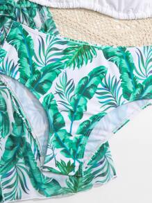 Tween Girl Tropical Print Halter Triangle Bikini Set With Kimono Summer Beach - Multicolor - View 4