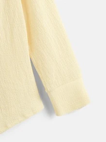 SHEIN EZwear Plus Solid Button Front Split Sleeve Shirt - Beige - View 4