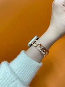 1 pièce Bracelet de montre en or rose pour femmes/hommes, compatible avec Apple Watch Band 38mm 40mm 41mm, bracelet en métal réglable scintillant avec bracelet en chaîne de cow-boy en acier simple, compatible avec Apple Watch Series 9/8/7/6/5/4/3/2/1/SE/Ultra