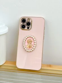 Faux Pearl Decor Phone Case - Pink - View 4