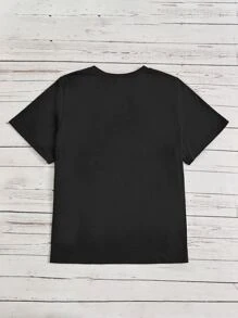 SHEIN Essnce 大碼標語圖案T恤 - 黑色 - 查看 2