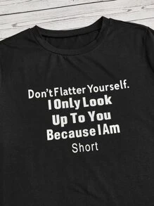 SHEIN Essnce 大碼標語圖案T恤 - 黑色 - 查看 4