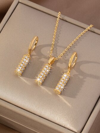 3入組/套方晶鋯石裝飾首飾套裝