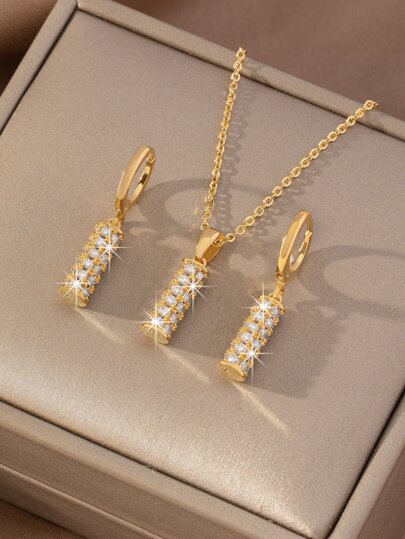 3入組/套方晶鋯石裝飾首飾套裝