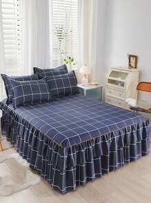 1pc Single Bed Skirt Made Of Aloe Fabric With Double-sided Printing, Moisture Absorption, Breathable, Wrinkle-resistant Protective Cover, Easy To Dismantle - Blue - View 1