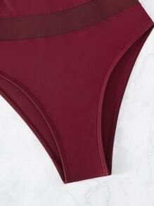 Swim Lushoire 2025 Women Solid Color Fringe Design Fashionable Spaghetti Strap One-Piece Swimsuit - Burgundy - View 4