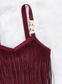 Swim Lushoire 2025 Women Solid Color Fringe Design Fashionable Spaghetti Strap One-Piece Swimsuit - Burgundy - View 6