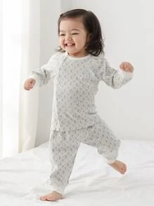 嬰兒滿版印花T恤和褲子 - 灰色 - 查看 1