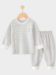 嬰兒滿版印花T恤和褲子 - 灰色 - 查看 3