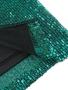 Plus Contrast Mesh Ruffle Trim Sequin Bodycon Dress - Green - View 3