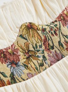 SHEIN MOD Đầm Dây kéo Nếp gấp Phần Ngực Hoa Giải trí - Màu be - Xem 4