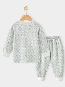 嬰兒滿版印花T恤和褲子 - 綠色 - 查看 2