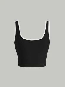 SHEIN MOD Contrast Binding Bow Front Tank Top - Black - View 2