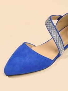Women Rhinestone Decor Point Toe Ballet Flats, Fashionable Outdoor Faux Suede Flat Shoes - Blue - View 3