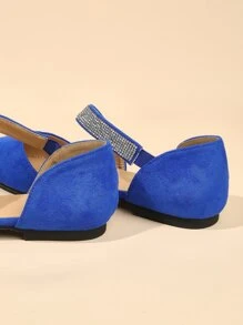 Women Rhinestone Decor Point Toe Ballet Flats, Fashionable Outdoor Faux Suede Flat Shoes - Blue - View 4
