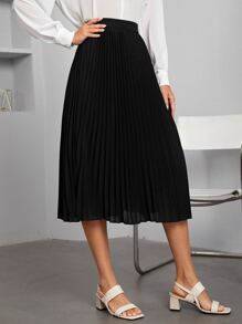 SHEIN Privé High Waist Pleated Skirt - Black - View 4