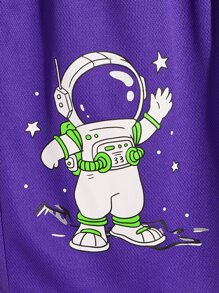 Manfinity EMRG Men Astronaut & Slogan Graphic Drawstring Waist Shorts - Purple - View 3