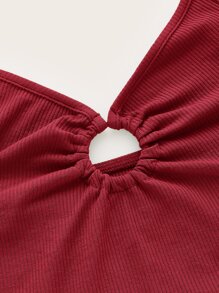 SHEIN ICON Solid Ring Detail Halter Top - Burgundy - View 4