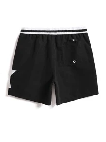Manfinity Men Letter Graphic Drawstring Waist Striped Trim Swim Trunks - Black - View 8