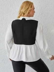 SHEIN Clasi Plus Pearls Beaded 2 In 1 Blouse - Black and White - View 3