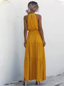 SHEIN Clasi Halter Self Tie Ruffle Hem Polka Dot Dress - Yellow - View 2