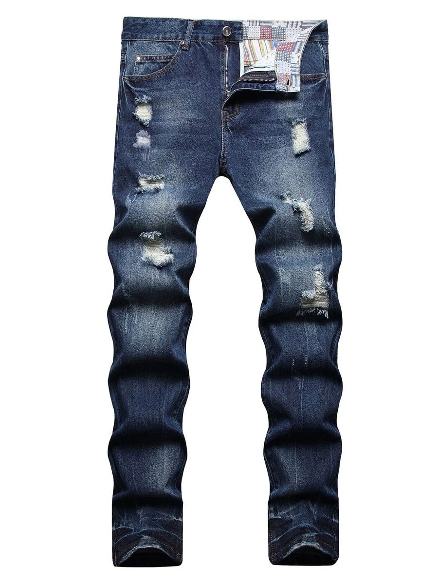 Quần Jeans Nam Rách Chống Xước Chống Nước Tẩy Rửa - Rửa tối - Xem 1