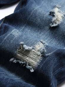 Quần Jeans Nam Rách Chống Xước Chống Nước Tẩy Rửa - Rửa tối - Xem 3