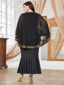 Lacomfia Plus Contrast Mesh Mermaid Hem Dress - Black - View 2