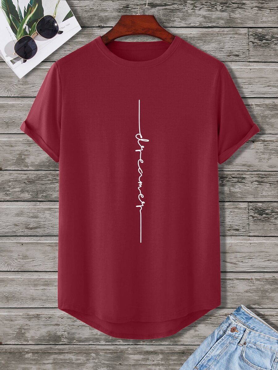 Manfinity Homme Men Letter Graphic Tee - Burgundy - View 1