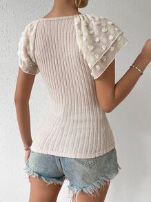 SHEIN Clasi Swiss Dot Butterfly Sleeve Tee - Apricot - View 2