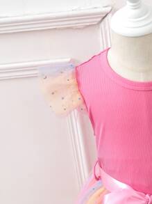 Toddler Girls Star Print Mesh Overlay Dress