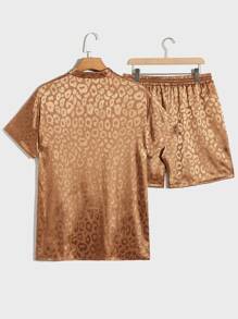 Manfinity AFTRDRK Men Leopard Jacquard Shirt & Drawstring Waist Shorts - Brown - View 2