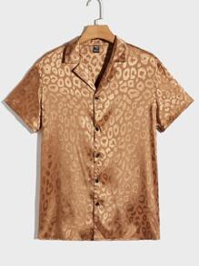 Manfinity AFTRDRK Men Leopard Jacquard Shirt & Drawstring Waist Shorts - Brown - View 6
