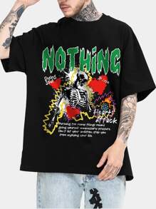 ROMWE MEN Grunge Punk Tops Nam Con số Slogan Đường phố - màu đen - Xem 1