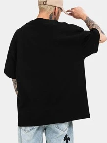 ROMWE MEN Grunge Punk Tops Nam Con số Slogan Đường phố - màu đen - Xem 2